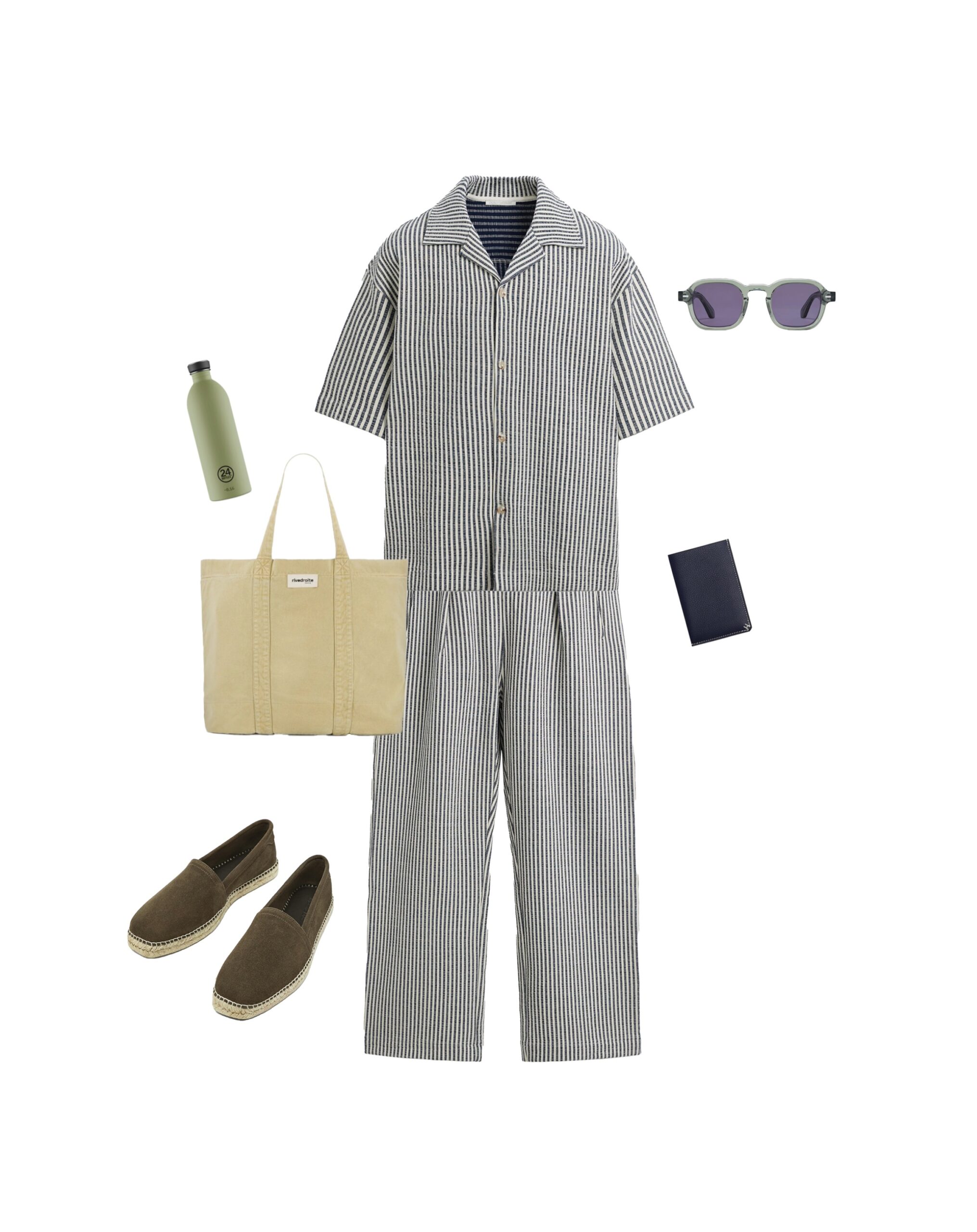 look homme été 2025 en seersucker rayé